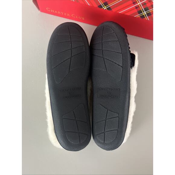 Chart Club Slippers Womens 6 Leather & Faux Fur Slip On Mocs Navy Blue - Picture 6 of 9